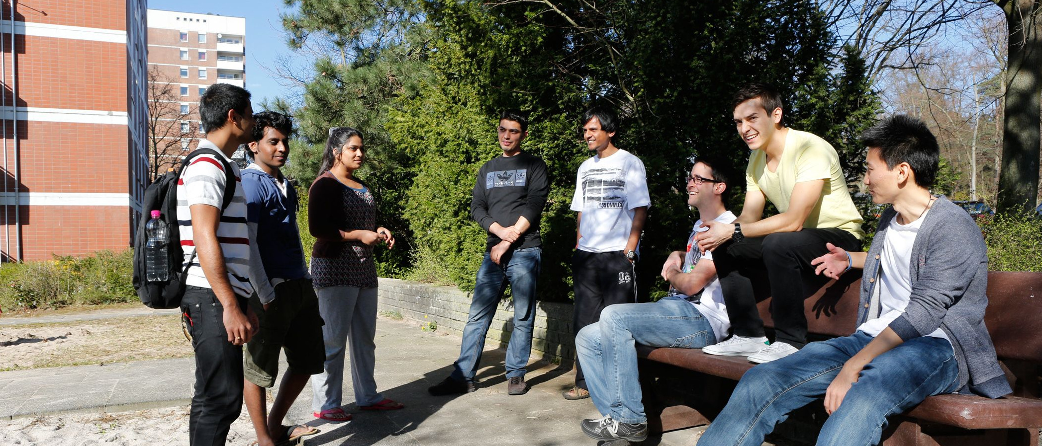 Students in front of the residence hall